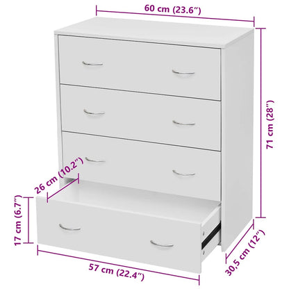 Credenza con 4 Cassetti 60x30,5x71 cm Bianca - homemem39