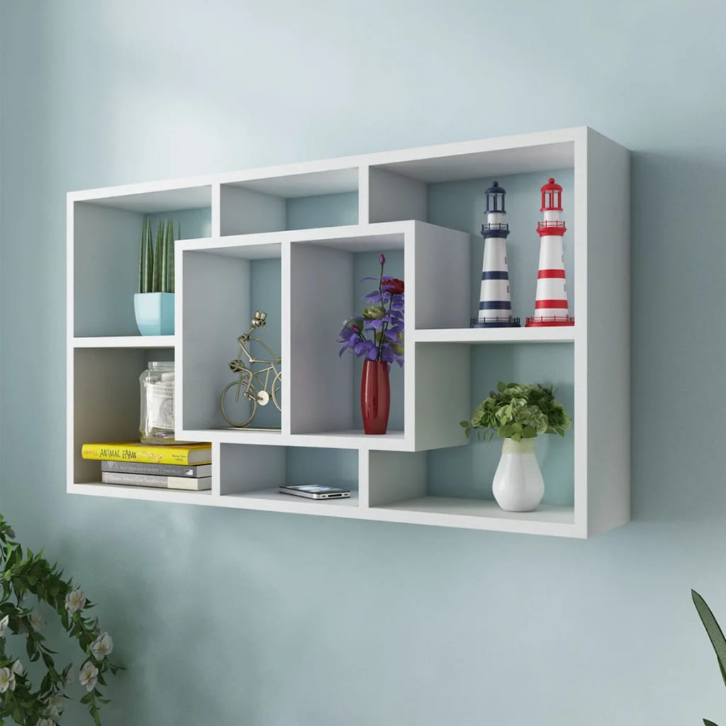 Espositore da Parete Galleggiante 8 Scomparti Bianco | homemem39