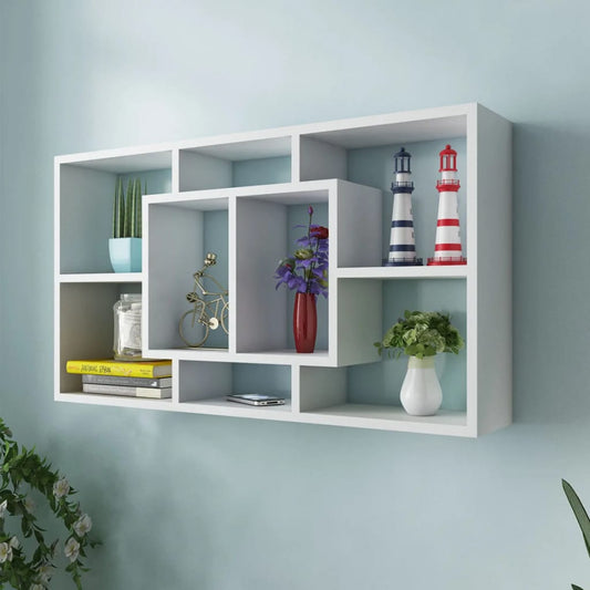 Espositore da Parete Galleggiante 8 Scomparti Bianco | homemem39