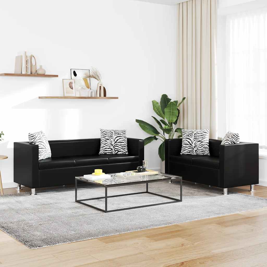 Set Divani a 3 e a 2 Posti in Similpelle Nero | homemem39