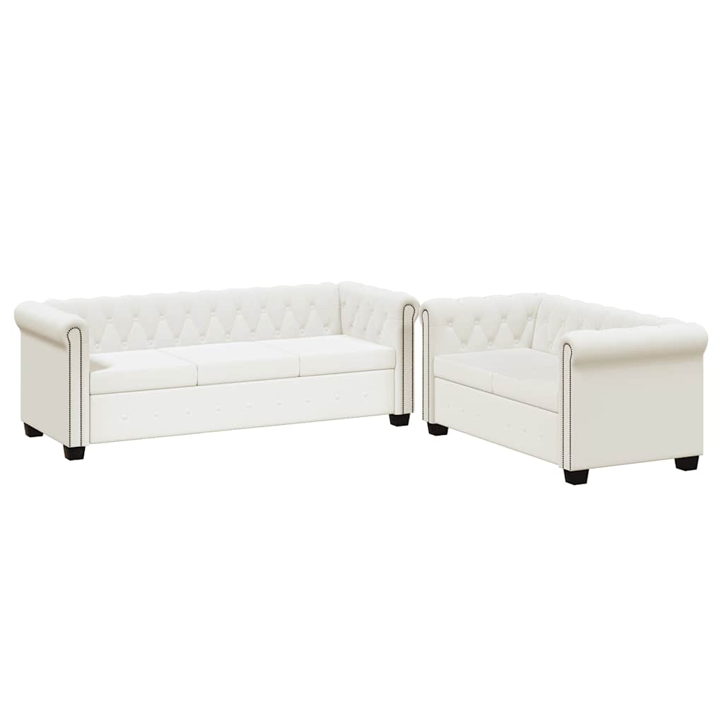 Divani Chesterfield a 2 Posti e a 3 Posti in Similpelle Bianco - homemem39