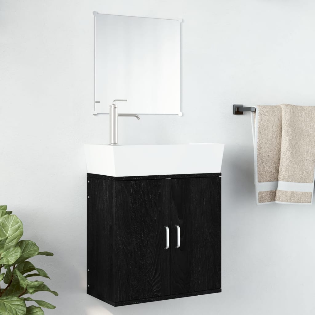 Set Mobili da Bagno 2 pz Nero in Legno Multistrato | homemem39