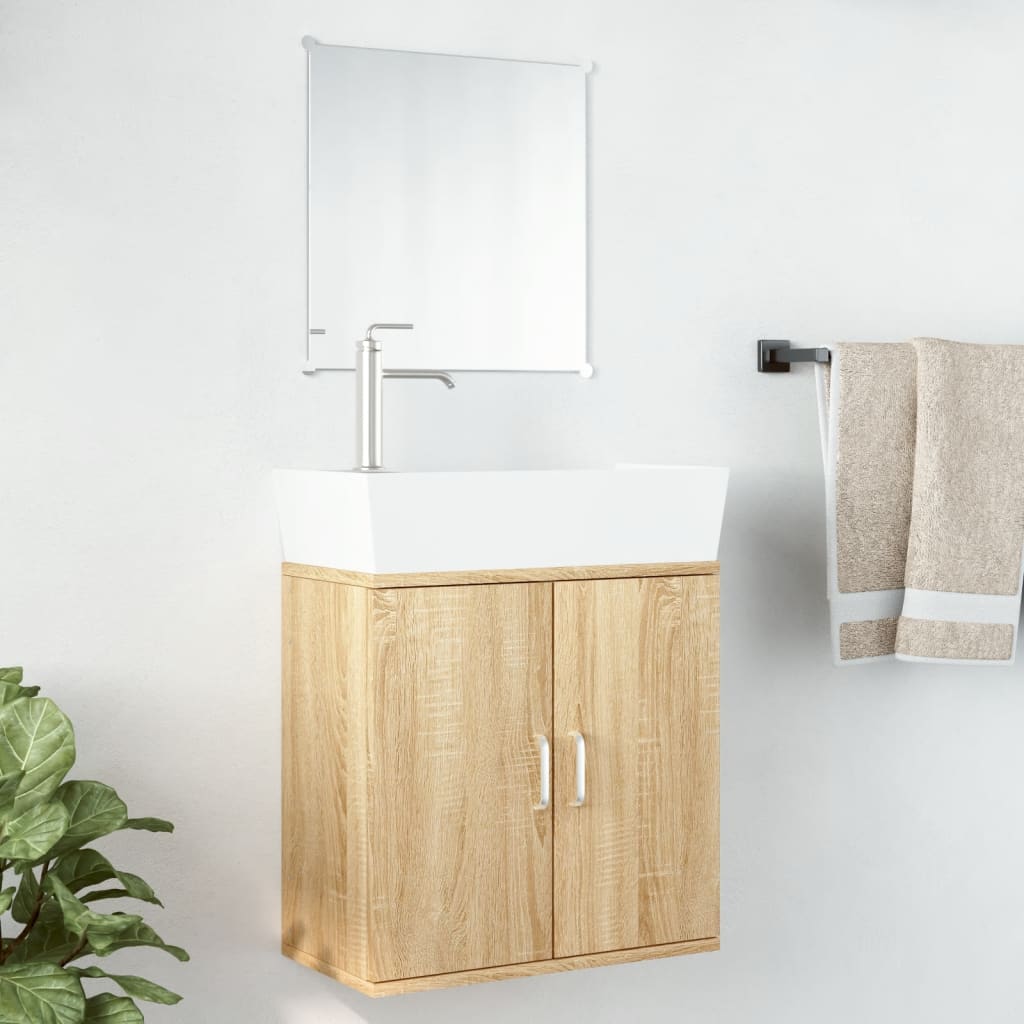 Set Mobili da Bagno 2 pz Rovere in Legno Multistrato | homemem39