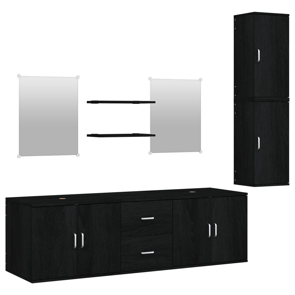 Set Mobili da Bagno 7 pz Nero in Legno Multistrato | homemem39