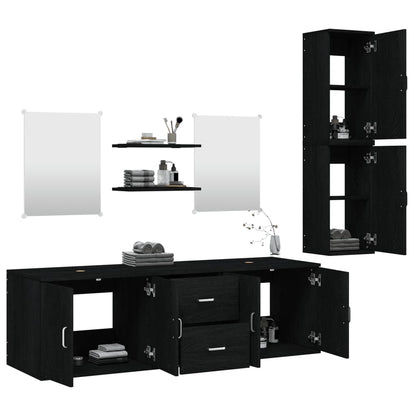 Set Mobili da Bagno 7 pz Nero in Legno Multistrato | homemem39