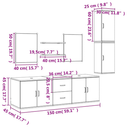Set Mobili da Bagno 7 pz Nero in Legno Multistrato | homemem39