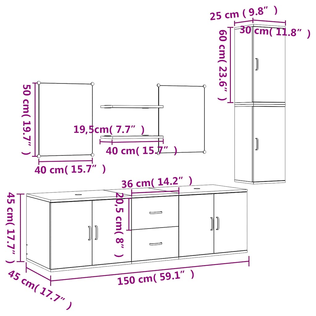 Set Mobili da Bagno 7 pz Nero in Legno Multistrato