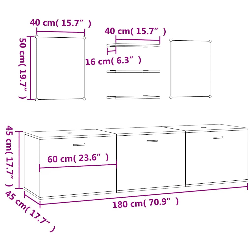 Set Mobili da Bagno 6 pz Nero in Legno Multistrato