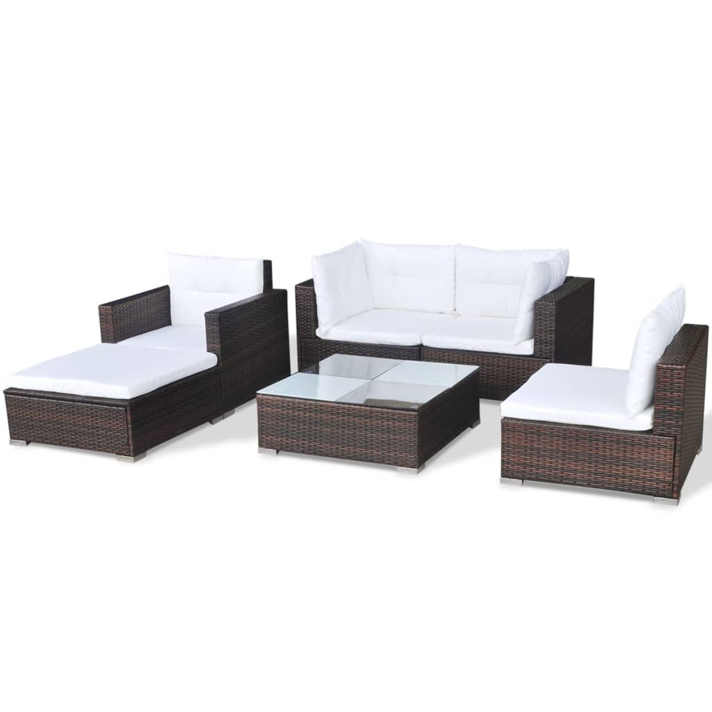 Set Divani da Giardino 6 pz con Cuscini in Polyrattan Marrone - homemem39