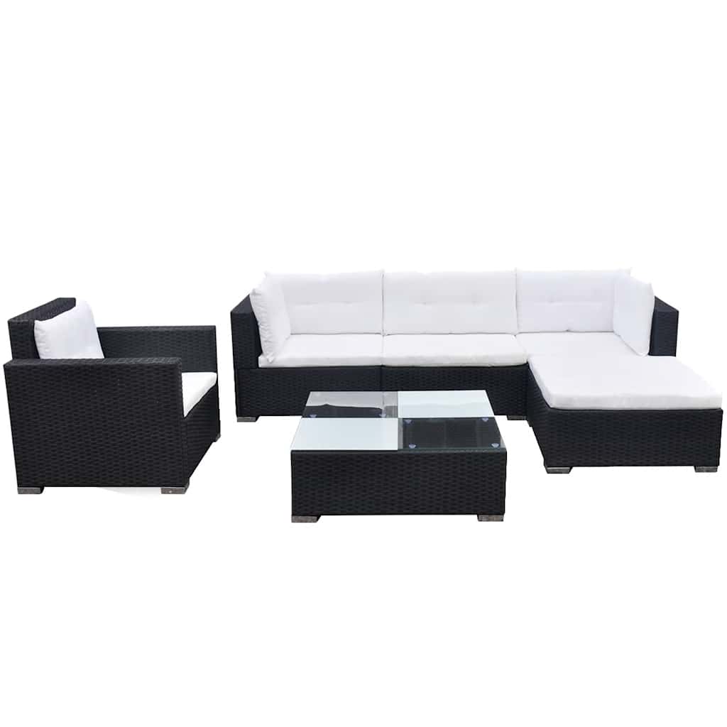 Set Divani da Giardino 6 pz con Cuscini in Polyrattan Nero - homemem39