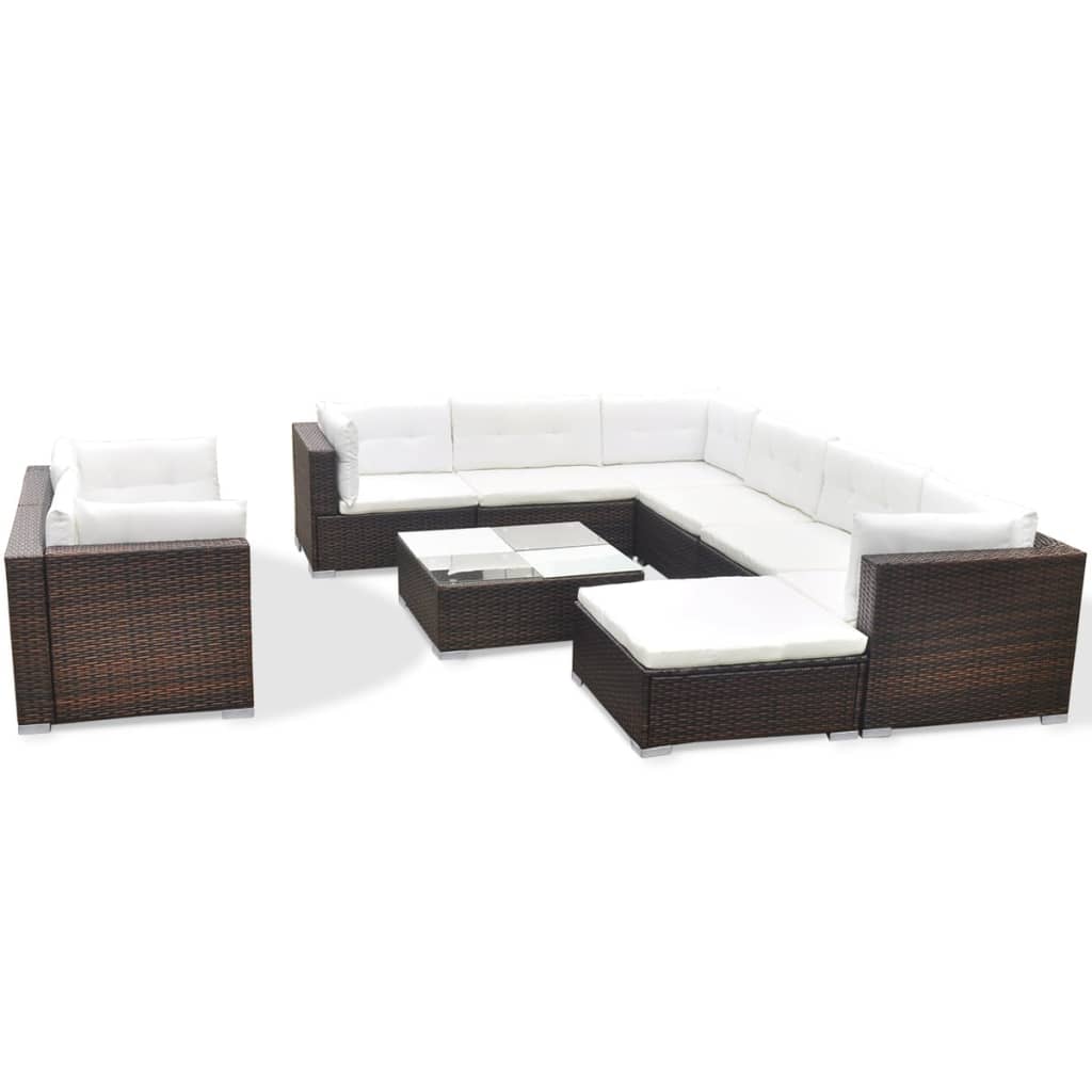 Set Divani da Giardino 10 pz con Cuscini in Polyrattan Marrone - homemem39
