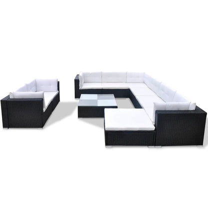 Set Divani da Giardino 10 pz con Cuscini in Polyrattan Nero - homemem39