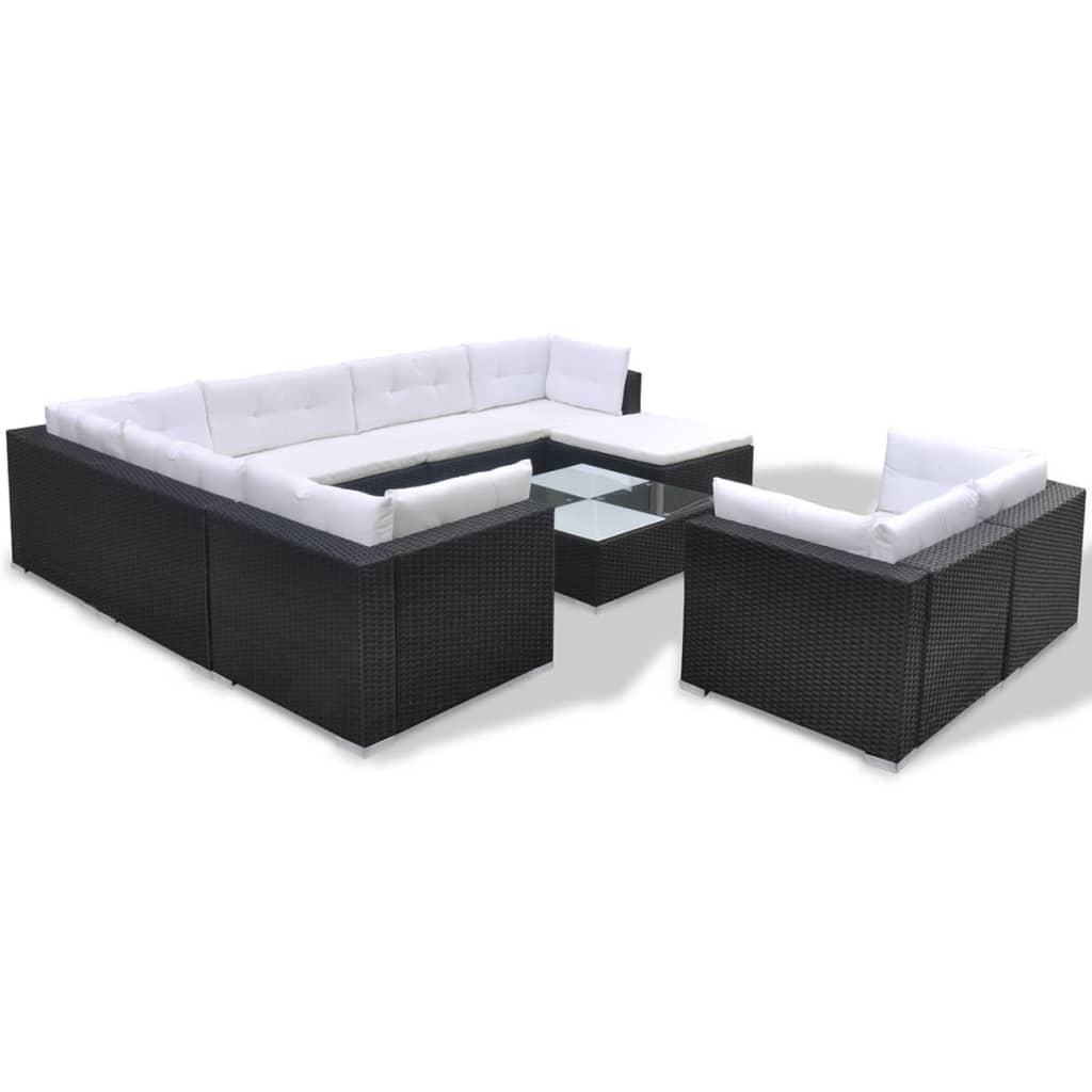 Set Divani da Giardino 10 pz con Cuscini in Polyrattan Nero - homemem39