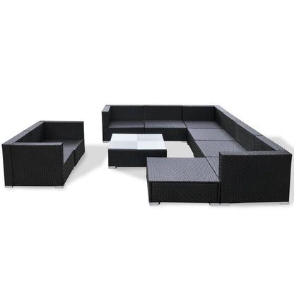 Set Divani da Giardino 10 pz con Cuscini in Polyrattan Nero - homemem39
