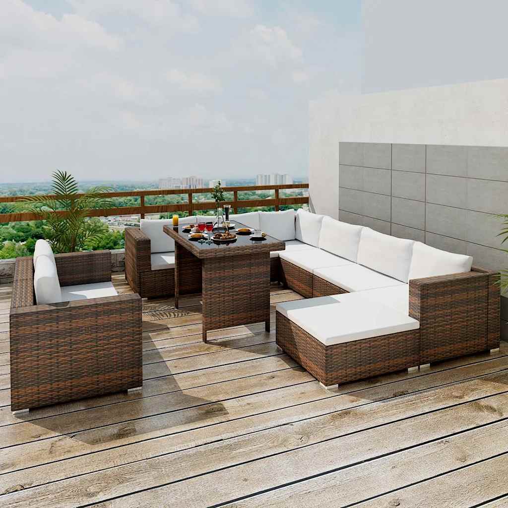 Set Divani da Giardino 10 pz con Cuscini in Polyrattan