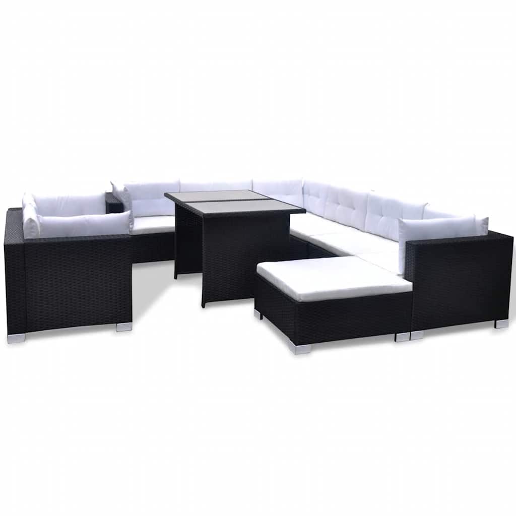 Set Divani da Giardino 10 pz con Cuscini in Polyrattan Nero | homemem39