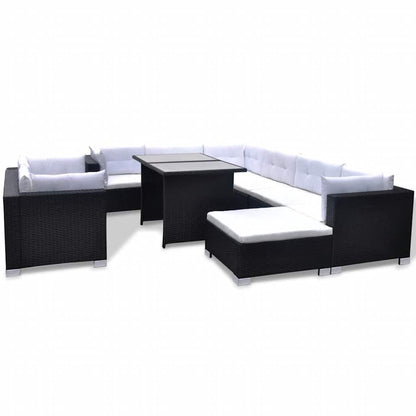 Set Divani da Giardino 10 pz con Cuscini in Polyrattan Nero | homemem39