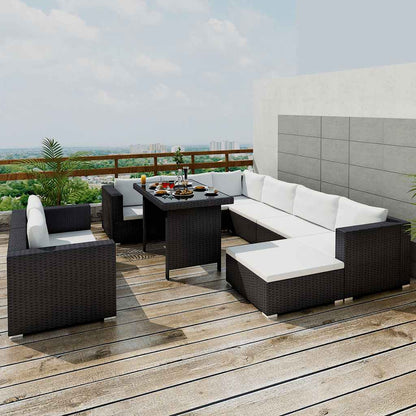Set Divani da Giardino 10 pz con Cuscini in Polyrattan