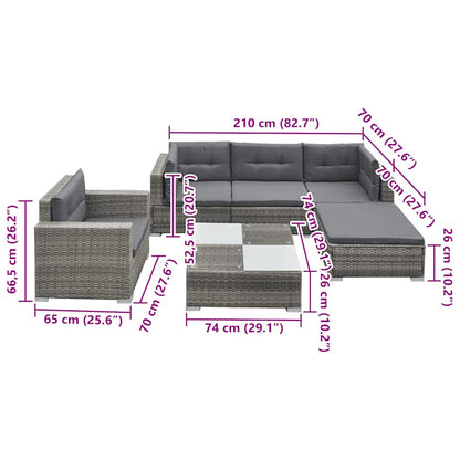 Set Divani da Giardino 6 pz con Cuscini in Polyrattan Grigio - homemem39
