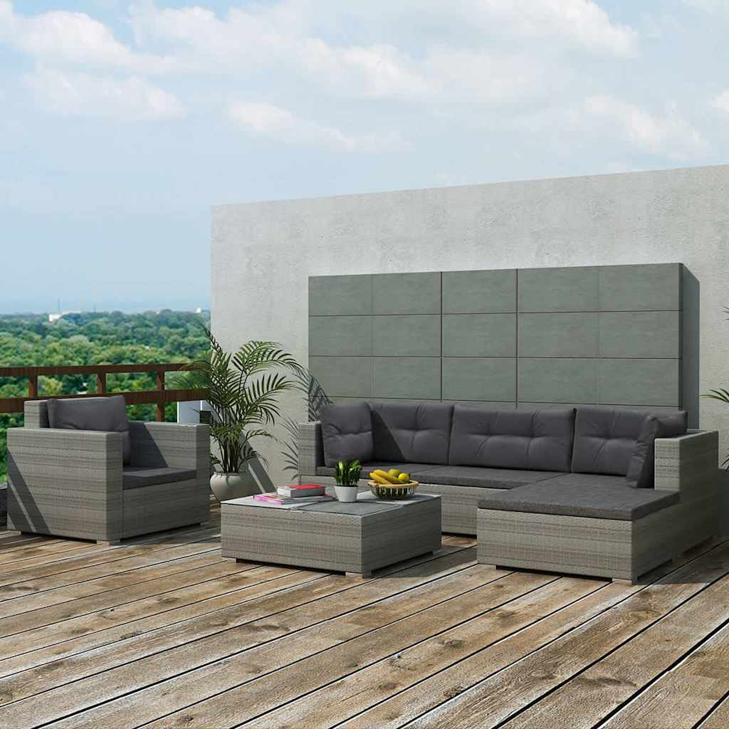 Set Divani da Giardino 6 pz con Cuscini in Polyrattan Grigio - homemem39