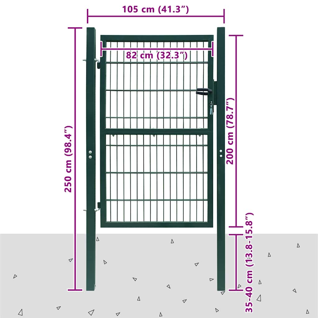 Cancello per Recinzione in Acciaio 100x200 cm Verde | homemem39