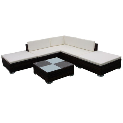 Set Divani da Giardino 6 pz con Cuscini in Polyrattan Marrone - homemem39