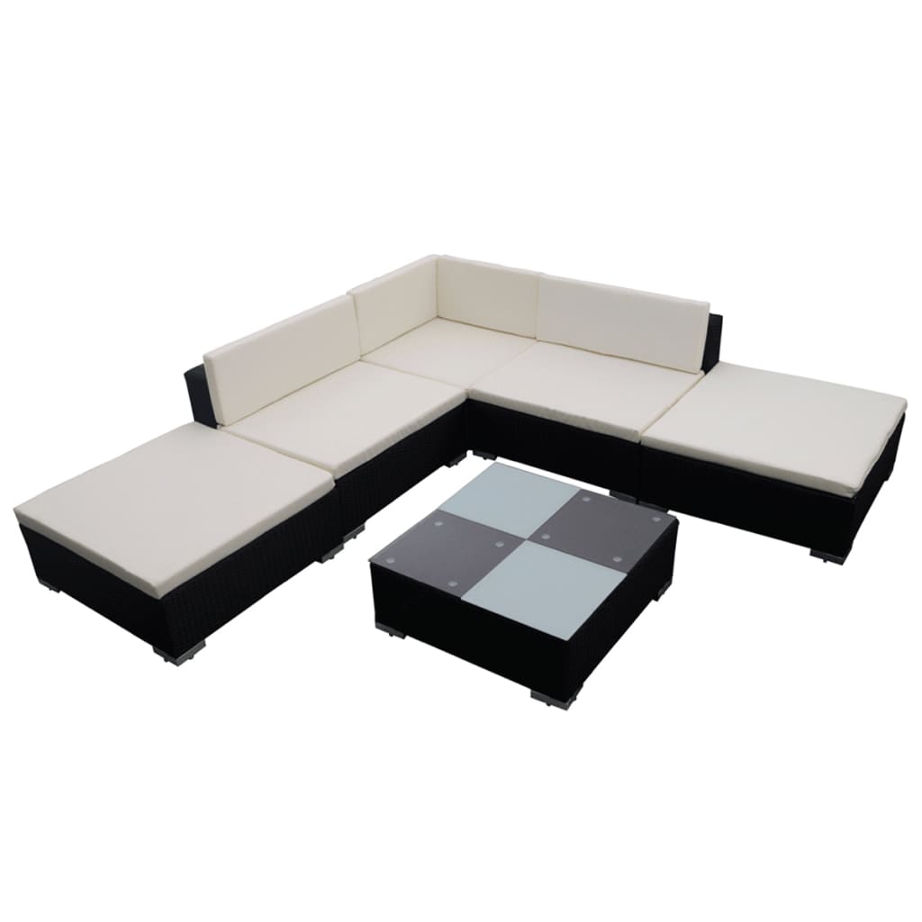 Set Divani da Giardino 6 pz con Cuscini in Polyrattan Nero - homemem39