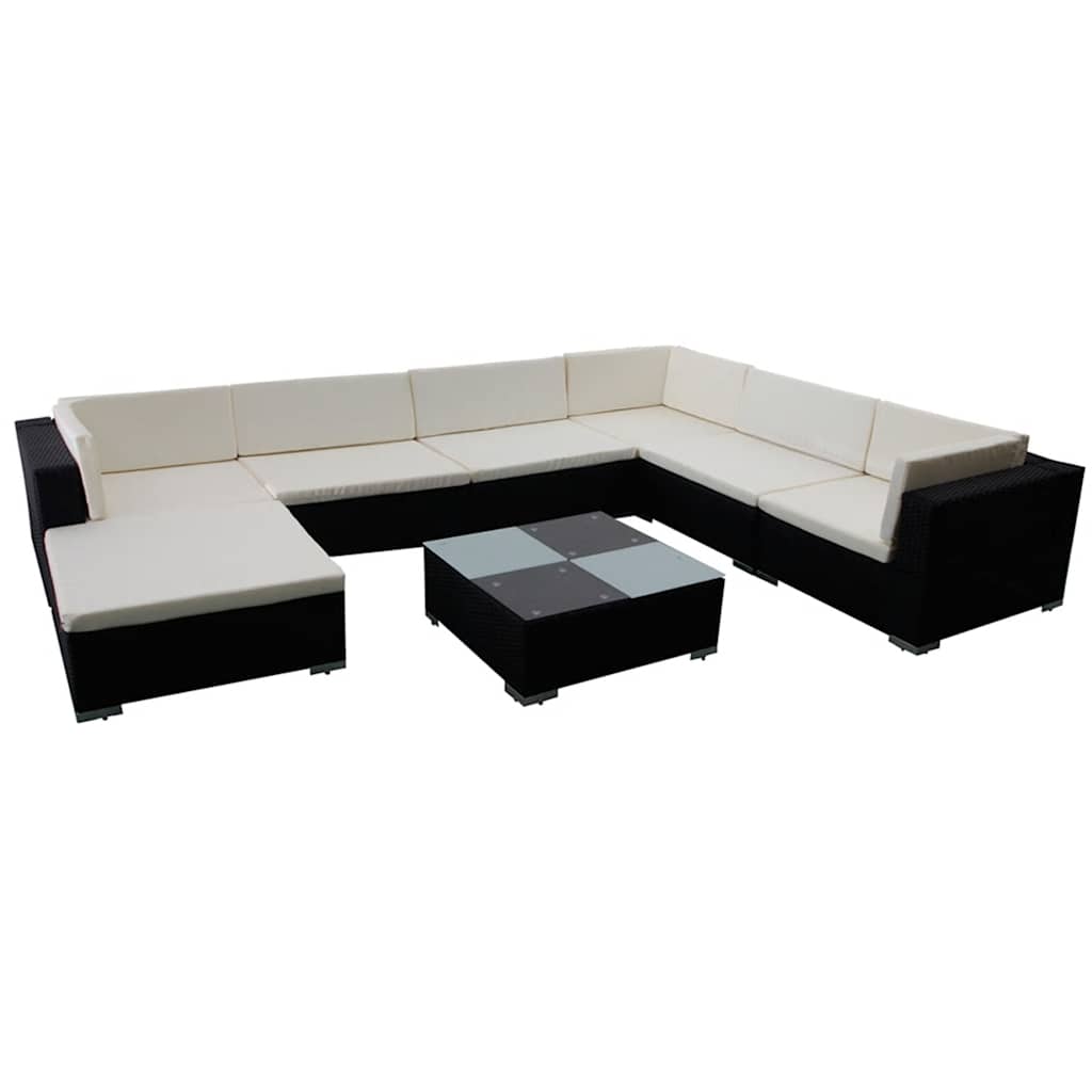 Set Mobili da Giardino con Cuscini 8 pz in Polyrattan Nero | homemem39