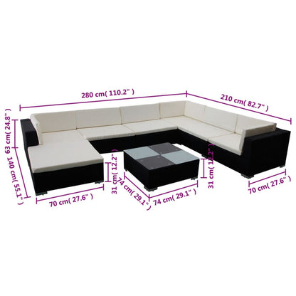 Set Mobili da Giardino con Cuscini 8 pz in Polyrattan Nero | homemem39