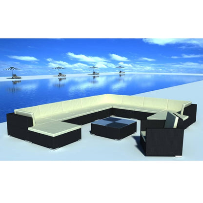 Set Divani da Giardino 12 pz con Cuscini in Polyrattan Nero