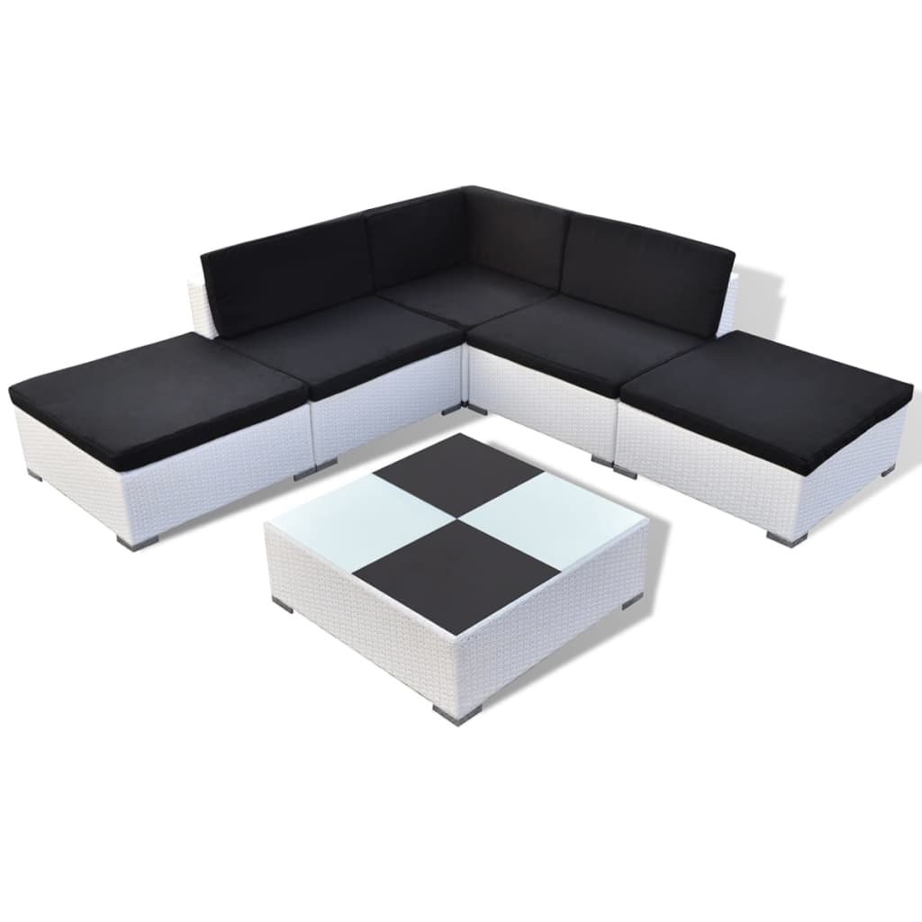 Set Divani da Giardino 6 pz con Cuscini in Polyrattan Bianco | homemem39