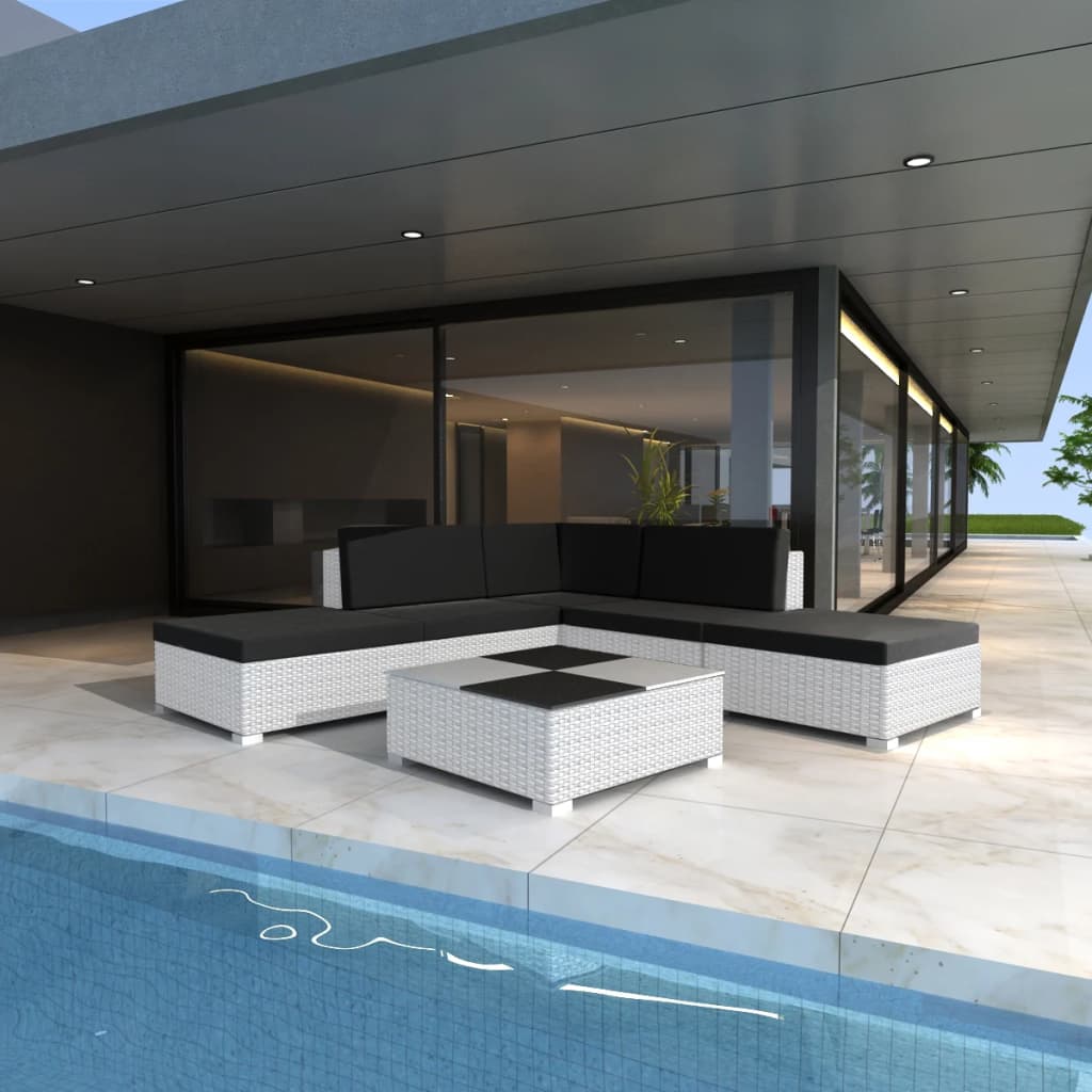 Set Divani da Giardino 6 pz con Cuscini in Polyrattan Bianco | homemem39