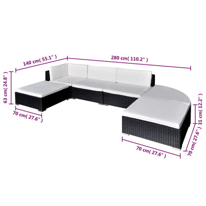 Set Mobili da Giardino 6 pz con Cuscini in Polyrattan Nero | homemem39