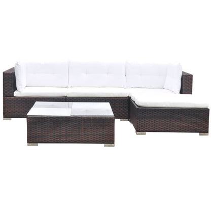 Set Divani da Giardino 5 pz con Cuscini in Polyrattan Marrone | homemem39