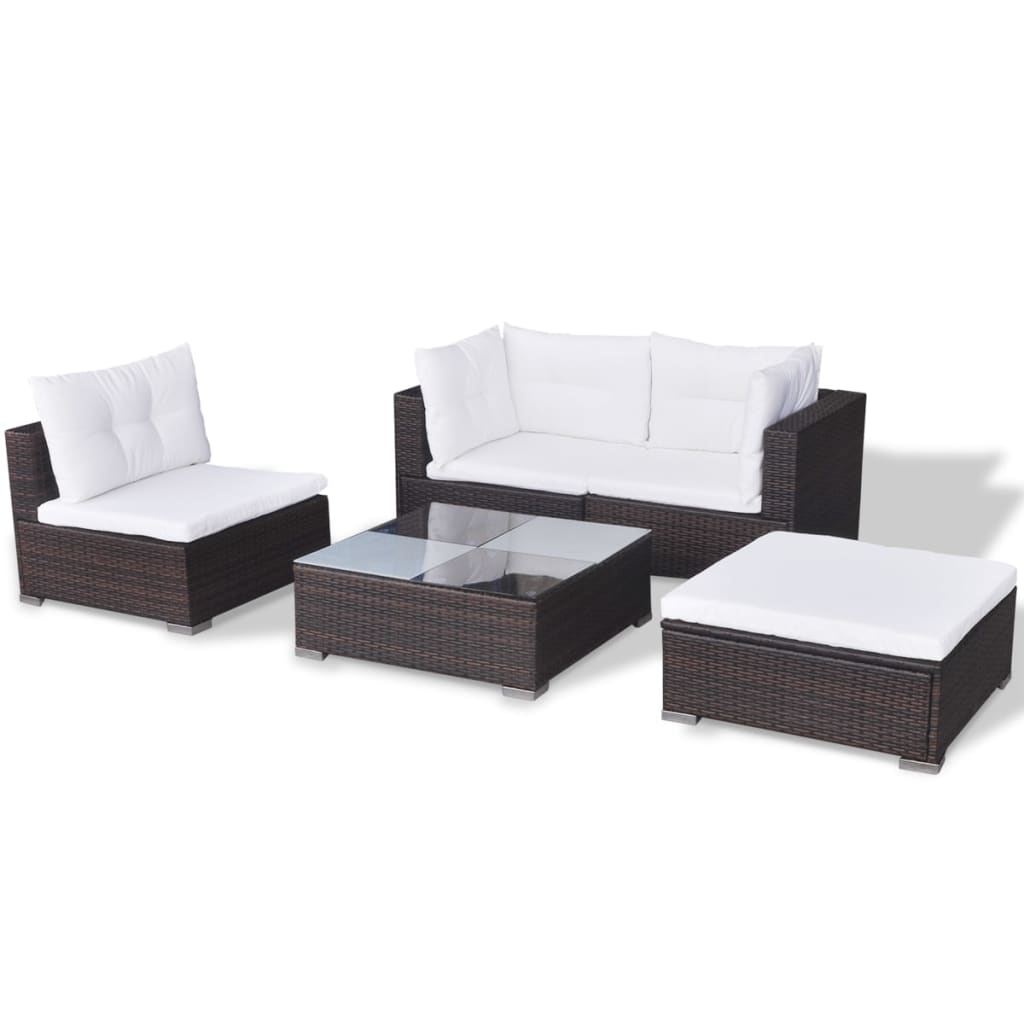 Set Divani da Giardino 5 pz con Cuscini in Polyrattan Marrone | homemem39