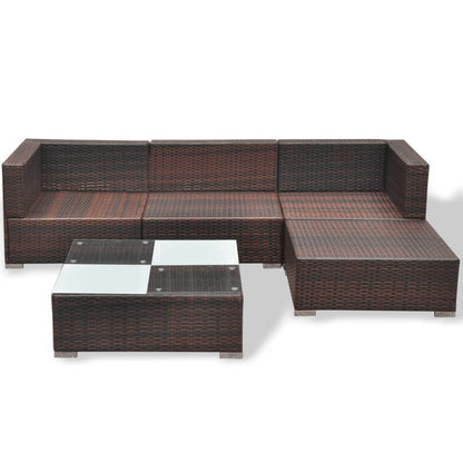 Set Divani da Giardino 5 pz con Cuscini in Polyrattan Marrone | homemem39