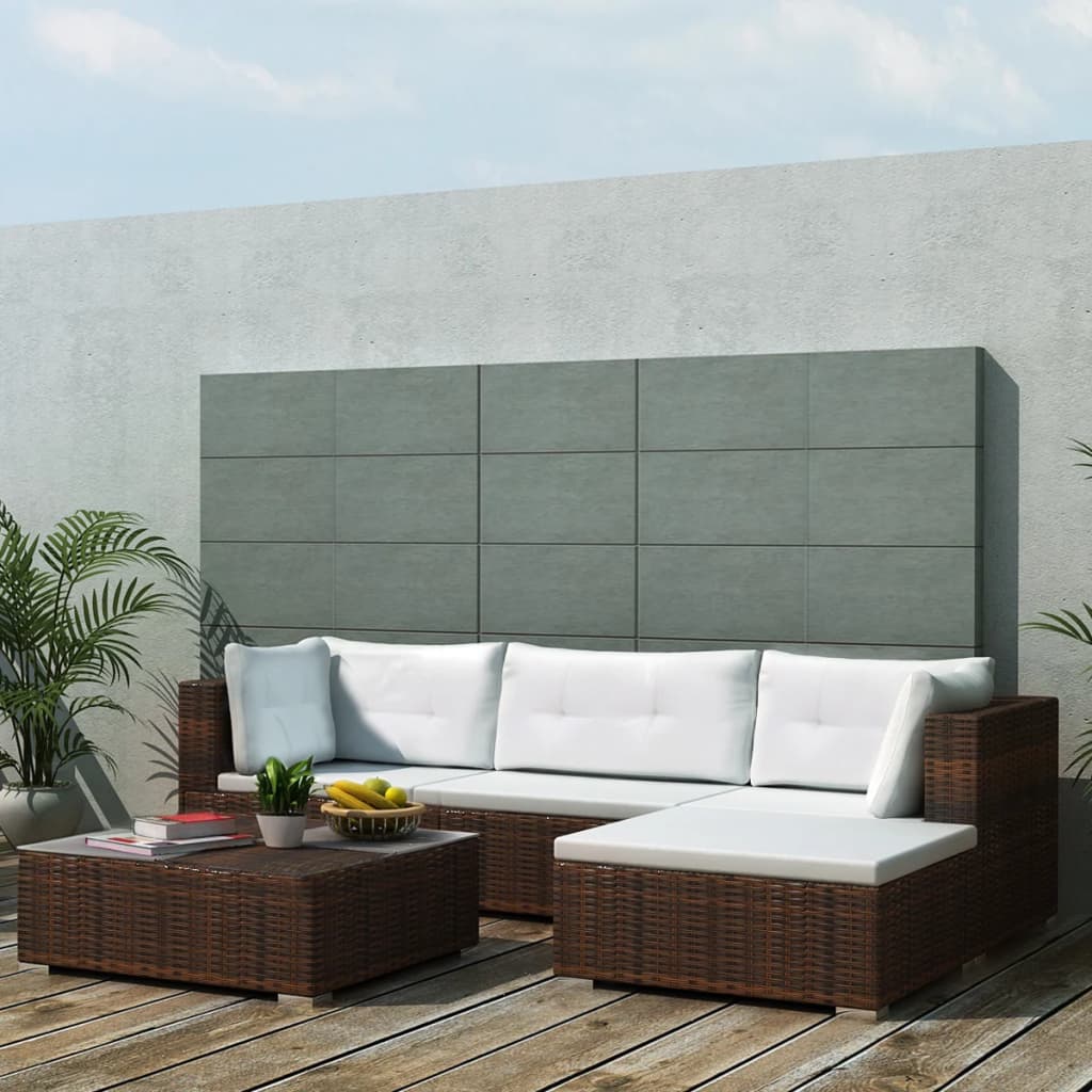 Set Divani da Giardino 5 pz con Cuscini in Polyrattan Marrone | homemem39