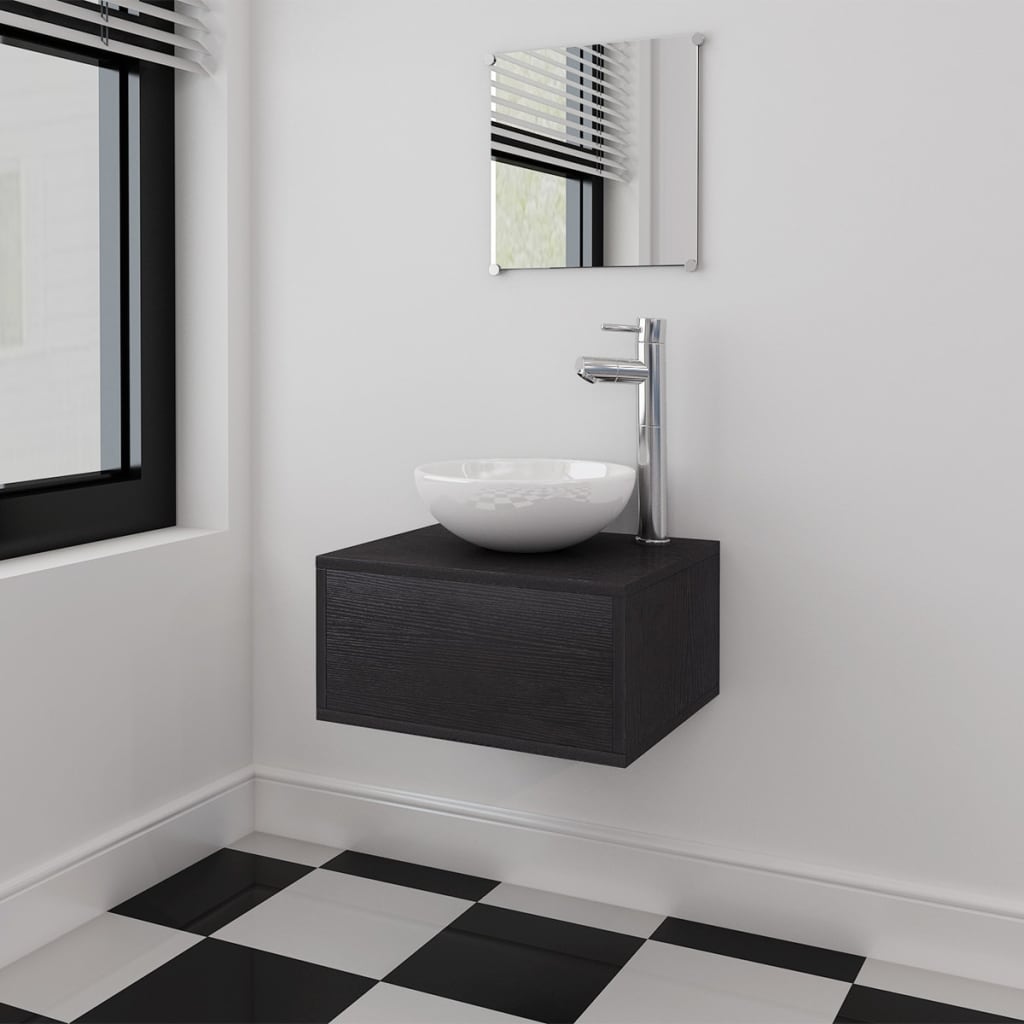 Set Mobili da Bagno con Lavabo 3 pz Nero | homemem39
