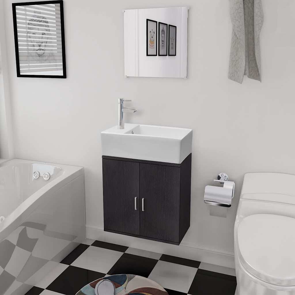 Set Mobili da Bagno con Lavabo 3 pz Nero | homemem39