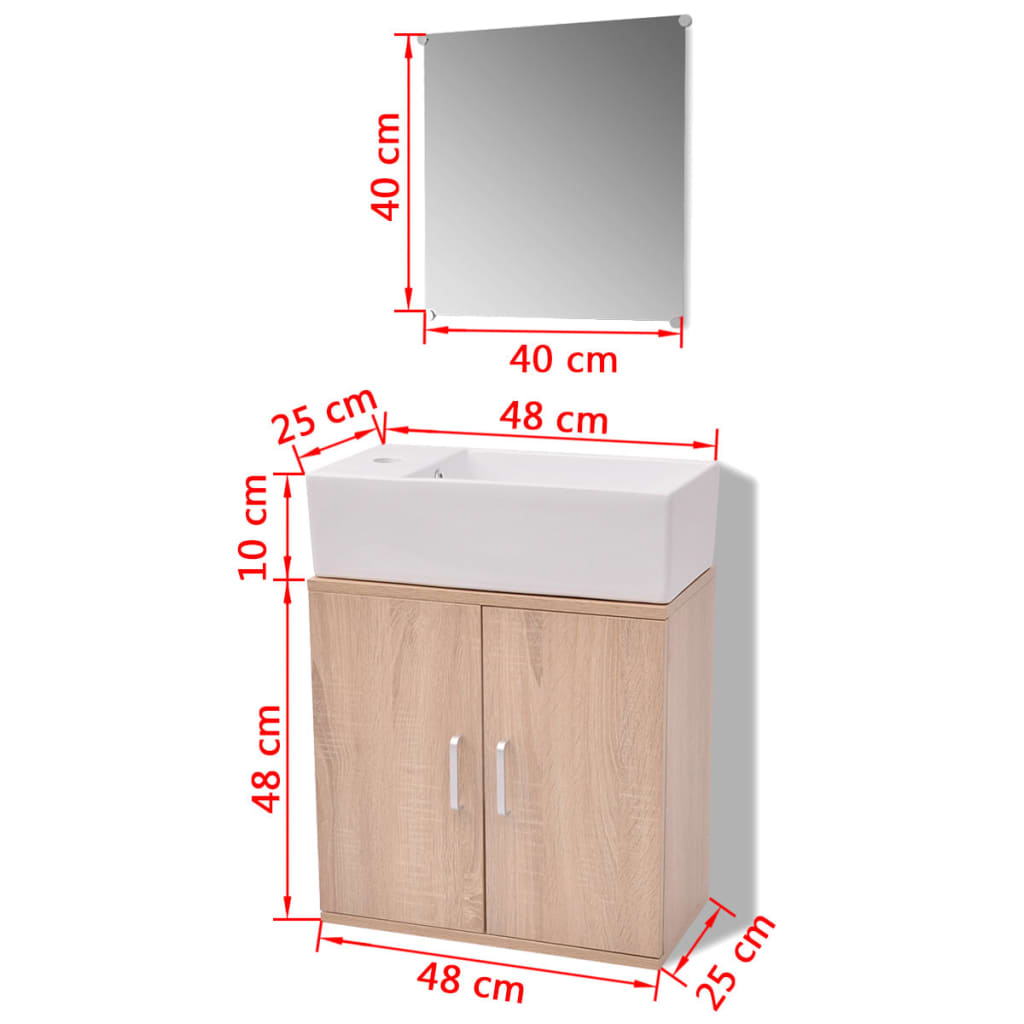 Set Mobili da Bagno con Lavabo 3 pz Beige | homemem39