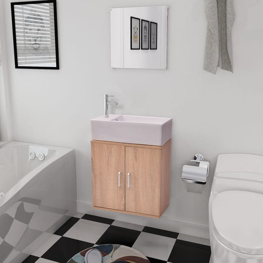 Set Mobili da Bagno con Lavabo 3 pz Beige | homemem39
