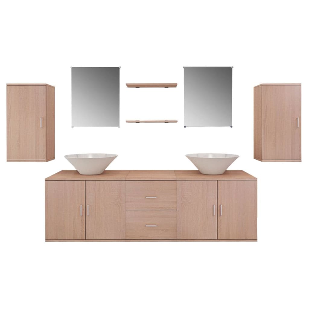 Set Mobili da Bagno con Lavabo 9 pz Beige | homemem39