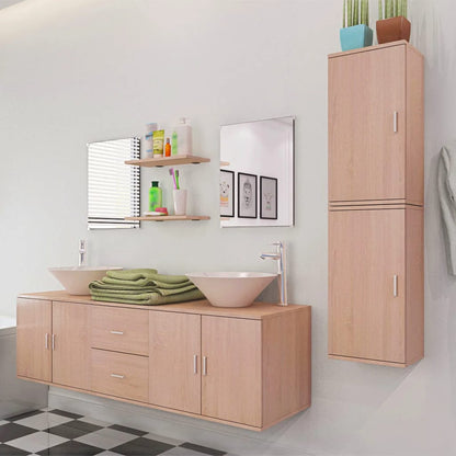 Set Mobili da Bagno con Lavabo 9 pz Beige | homemem39