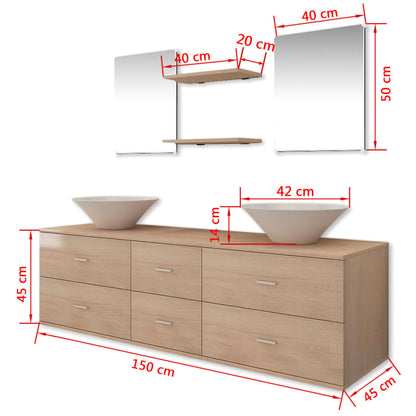 Set Mobili da Bagno con Lavabo 7 pz Beige | homemem39