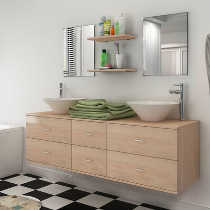 Set Mobili da Bagno con Lavabo 7 pz Beige | homemem39