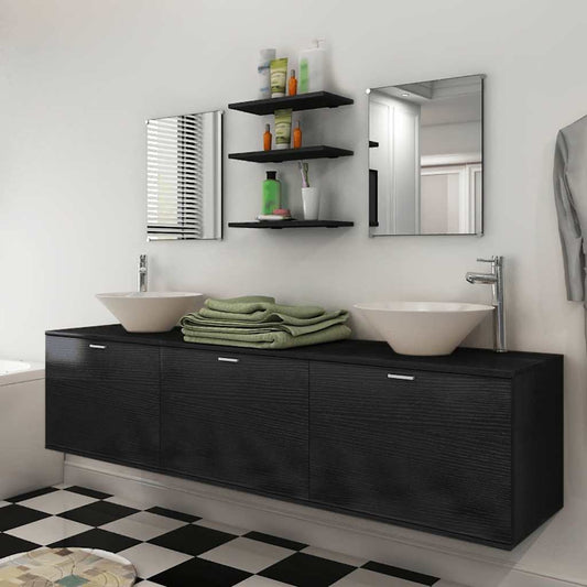 Set Mobili da Bagno con Lavabo 8 pz Nero | homemem39