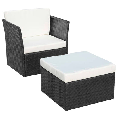 Garden Chair with Footrest in Black Polyrattan