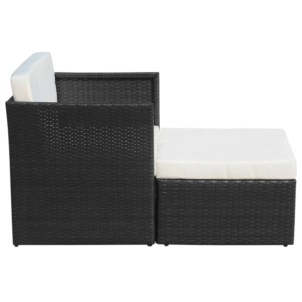 Garden Chair with Footrest in Black Polyrattan