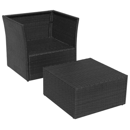Garden Chair with Footrest in Black Polyrattan