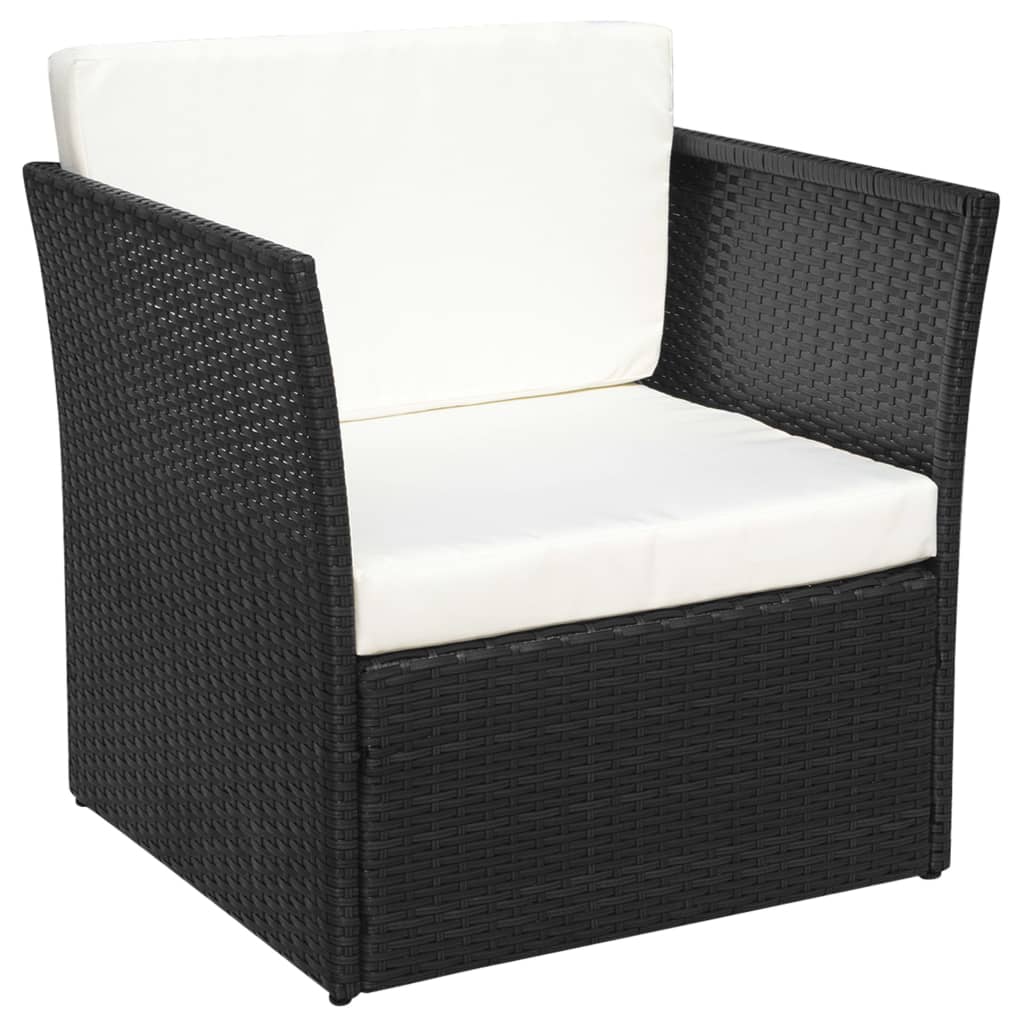 Garden Chair with Footrest in Black Polyrattan